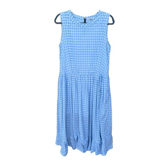 HIGH Everyday Couture by Claire Campbell Blue Gingham Midi Dress Sz M Drop Waist - Picture 1 of 14
